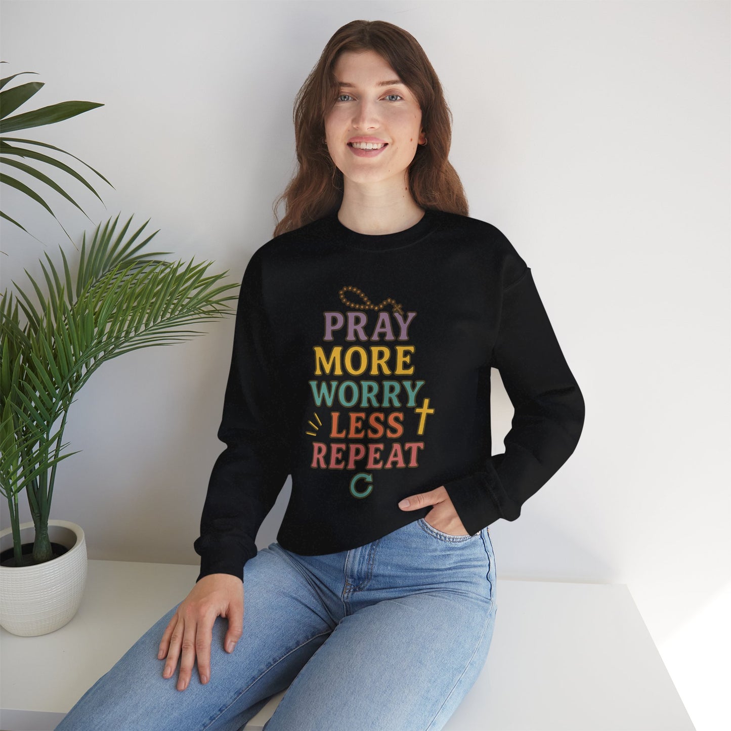 Faith-Inspired Crewneck Sweatshirt - Pray More Worry Less, Cozy Gift for Family, Religious Apparel, Inspirational Sweatshirt, Perfect [...]
