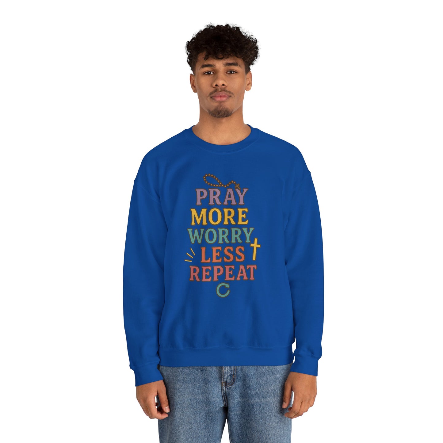 Faith-Inspired Crewneck Sweatshirt - Pray More Worry Less, Cozy Gift for Family, Religious Apparel, Inspirational Sweatshirt, Perfect [...]