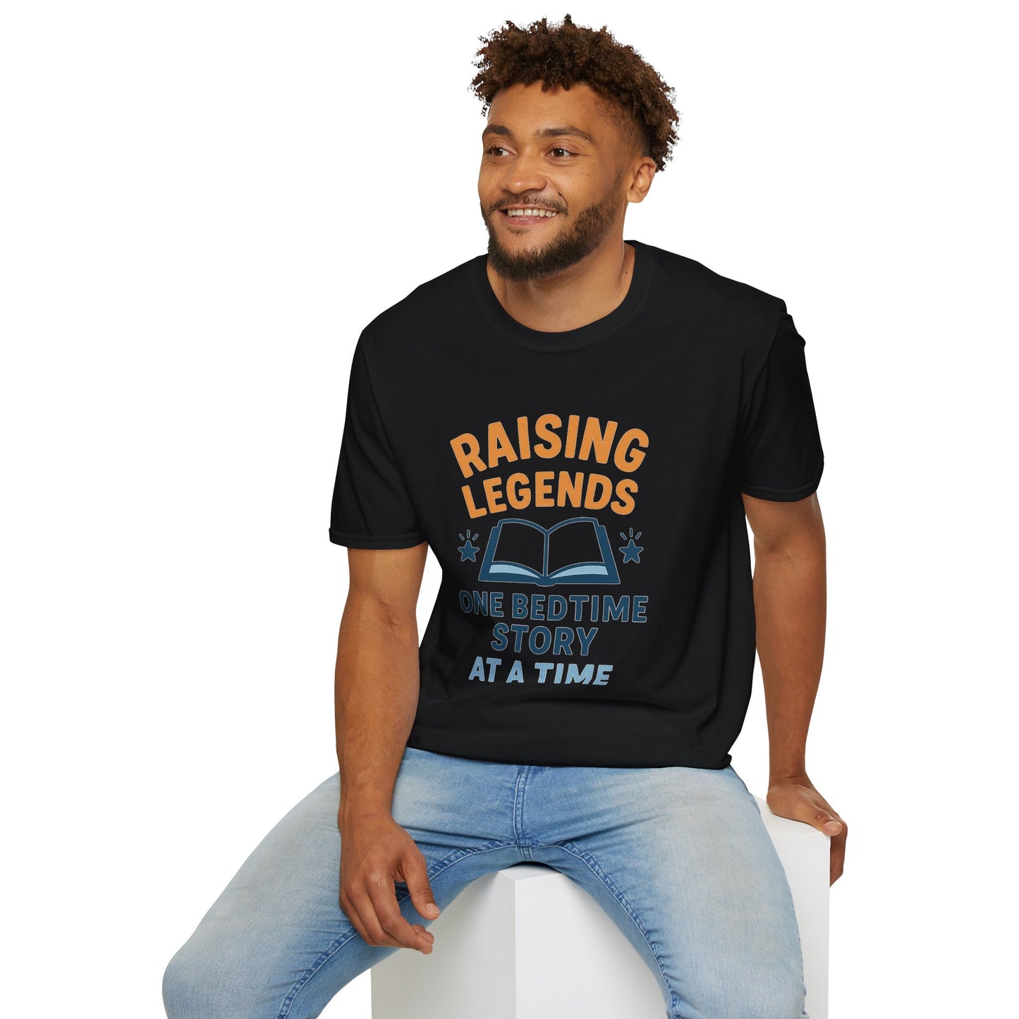 Raising Legends Bedtime Story T-Shirt, Unisex Softstyle Tee for Parents, Gift for Baby Showers, Kids' Birthdays, Cozy Casual Wear
