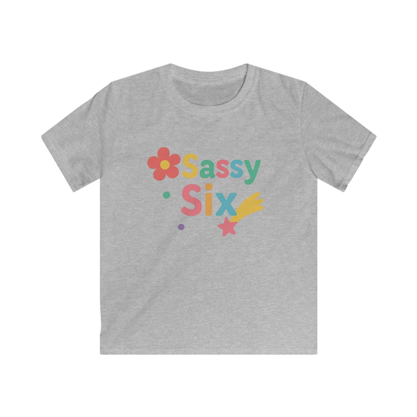 Colorful Sassy Six Kids Tee | Fun Birthday Gift, Playwear, Kids Apparel, Summer Style, Trendy Graphic Tee