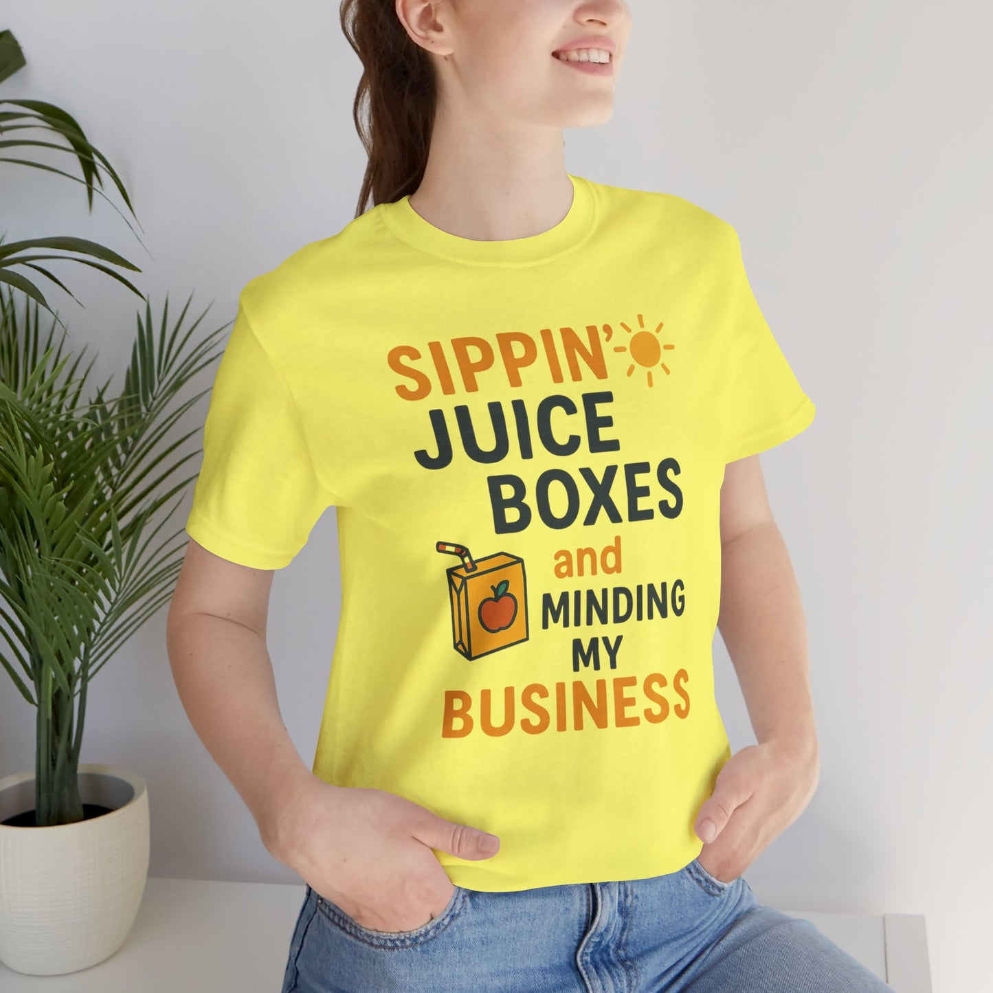 Sippin' Juice Boxes Graphic Tee, Fun Summer Shirt, Cute Gift for Kids, Playful Family Outing Top, Refreshing Summer Attire