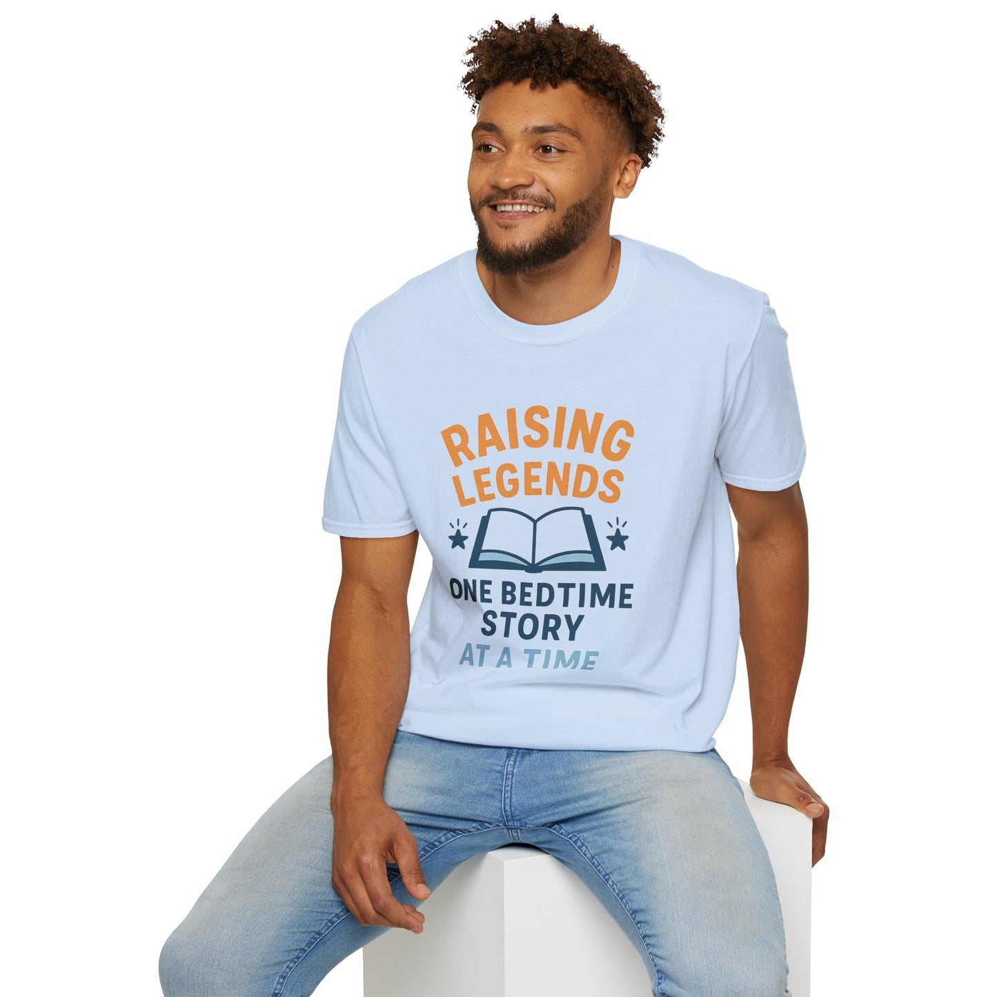 Raising Legends Bedtime Story T-Shirt, Unisex Softstyle Tee for Parents, Gift for Baby Showers, Kids' Birthdays, Cozy Casual Wear